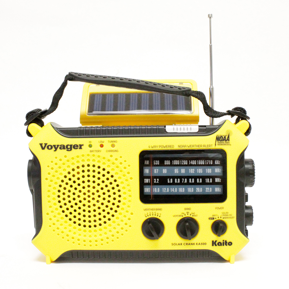 Voyager V2 AM FM Shortwave Weather Emergency Radio with Solar and Crank Yellow 