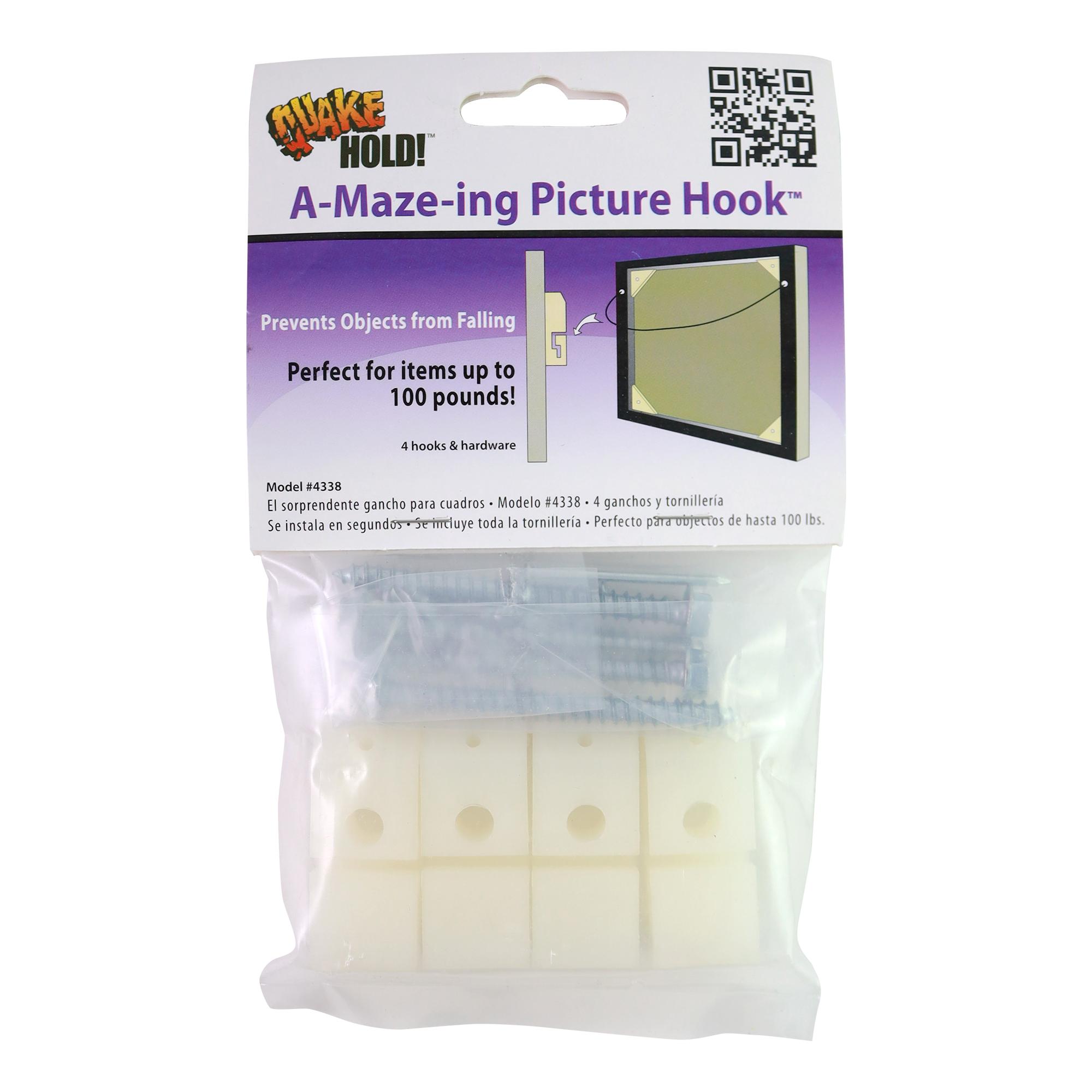 Quakehold 4338 A-Maze-ing Picture Hooks 4-Pack - Earthquake Preparedness  Supplies